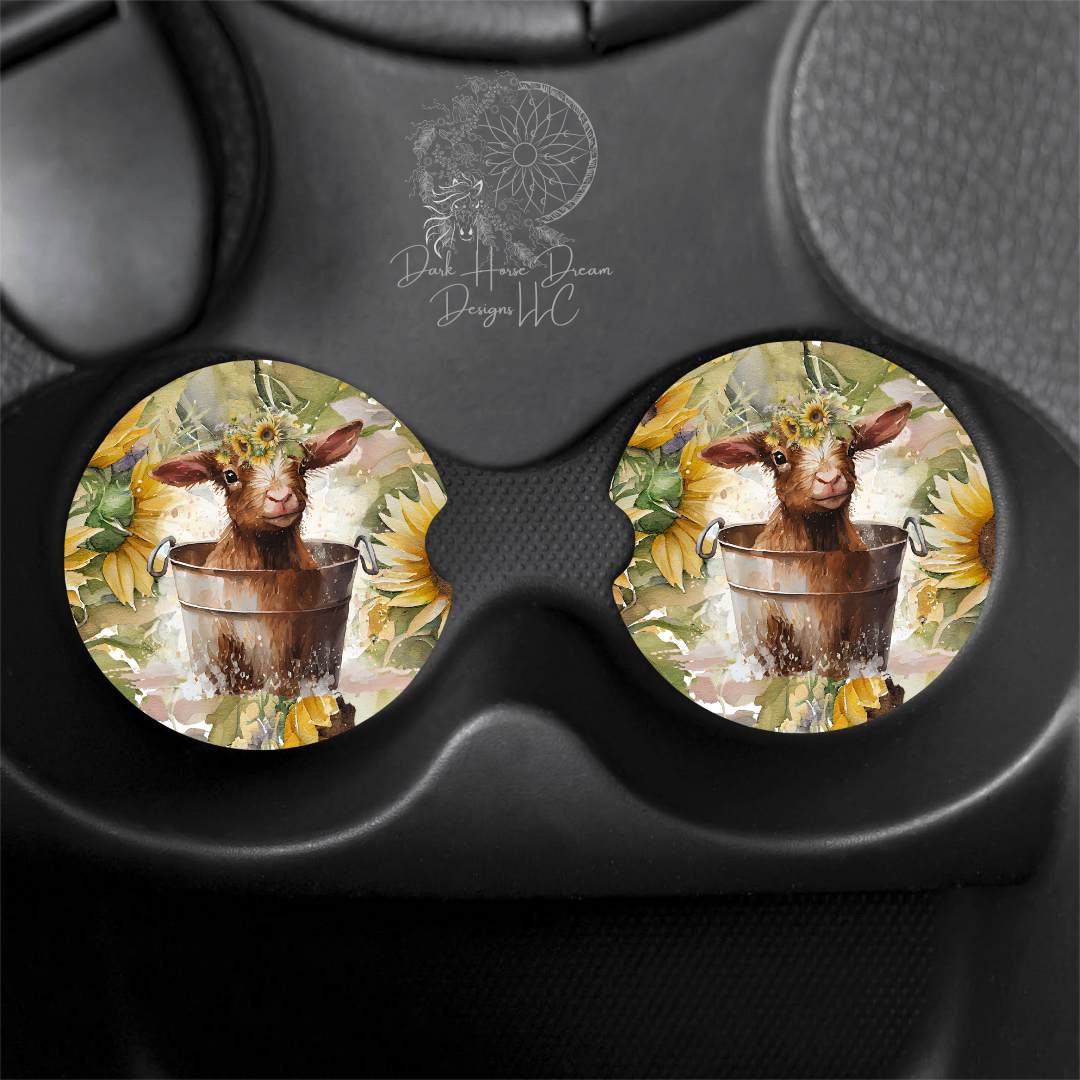 Baby Goat / Kid / Sunflower Bath Time Car Coasters