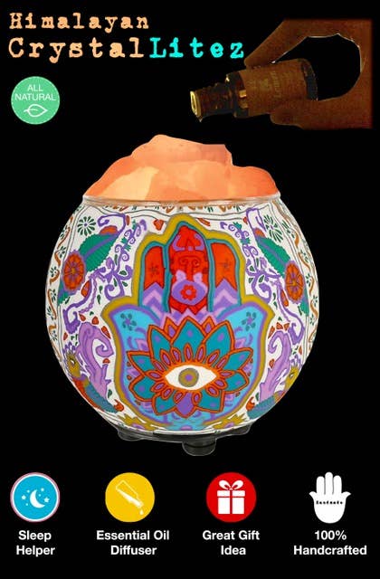 Hamsa Handcrafted Aromatherapy Salt Lamp w/ UL Listed Dimmer