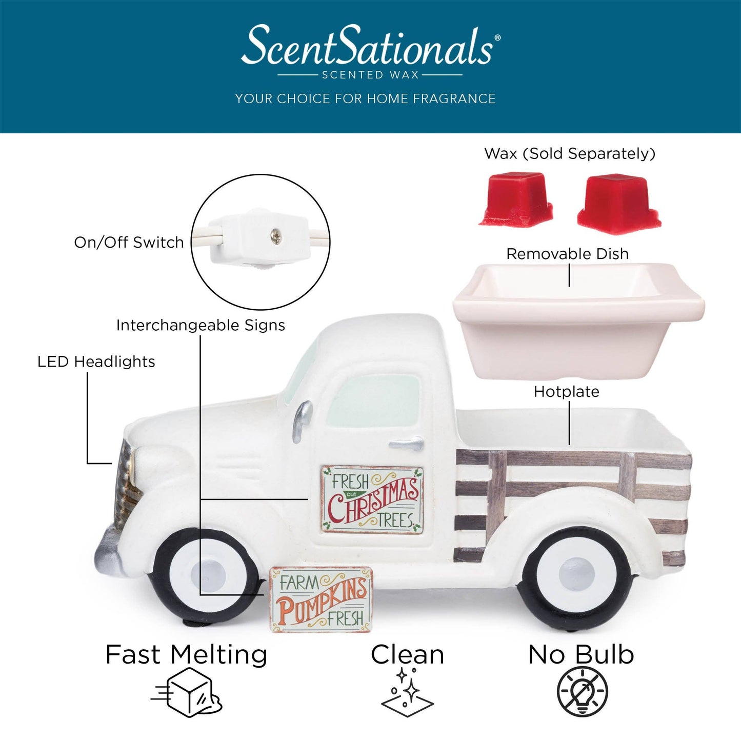 White Truck Fragrance and Wax Warmer with Two Holiday Signs