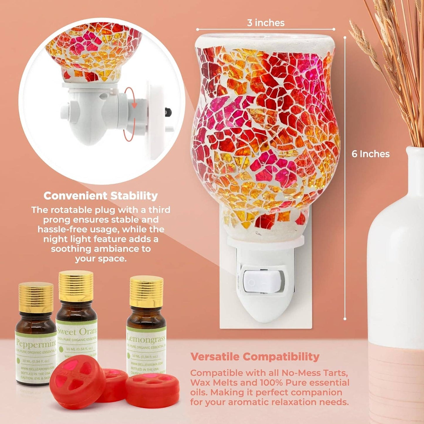 Plugables® Fragrance Vase - Pink/Gold Mosaic Wax Warmer