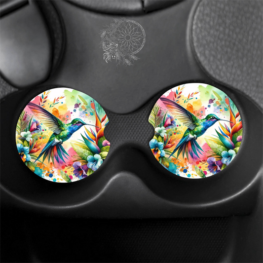 Watercolor Color Blast Hummingbird / Animal Car Coasters