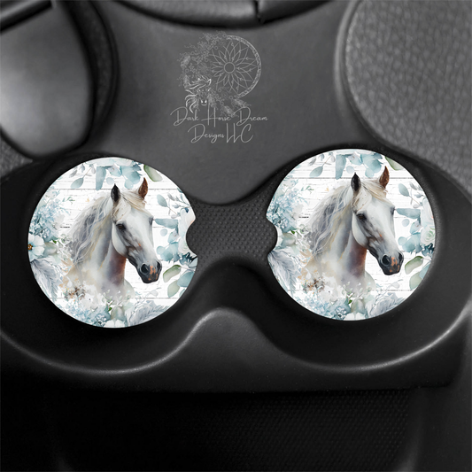 Rustic Blue Floral Horse Car Coasters