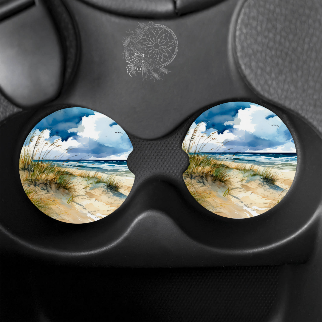Watercolor Shores - Beach- Shoreline - Car Coasters