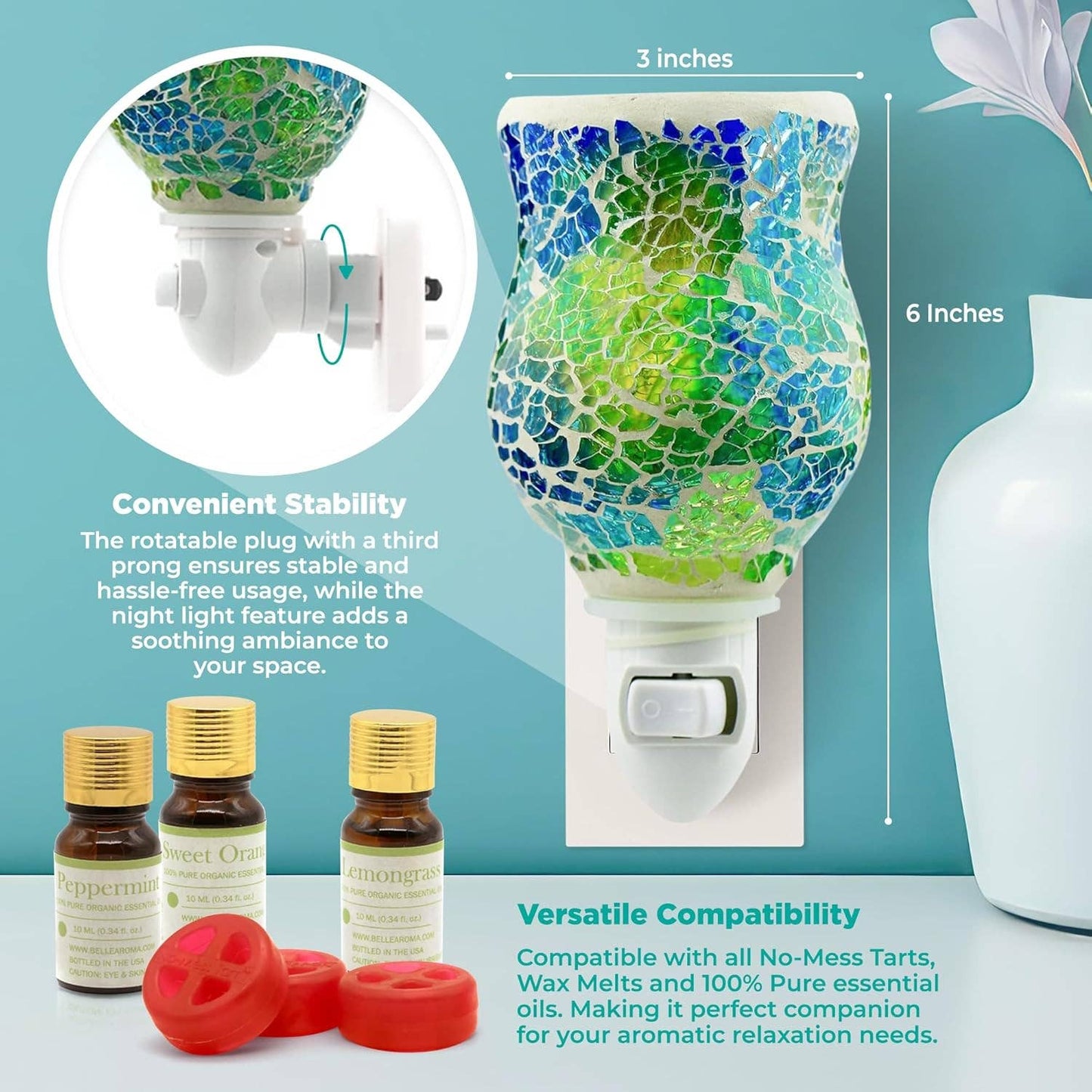 Plugables® Fragrance Vase - Multi Color Mosaic Wax Warmer