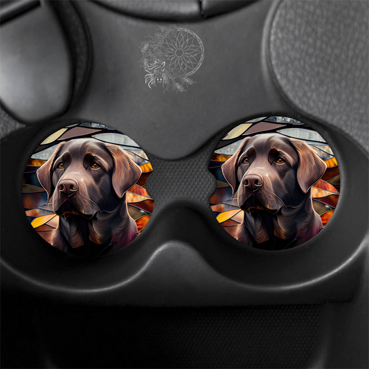 Stained Glass Chocolate Lab- Car Coasters