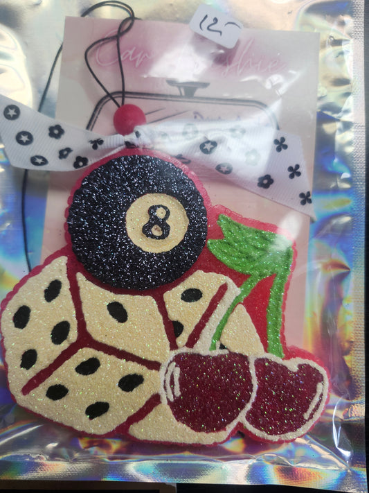 8 ball,dice, cherries car freshie