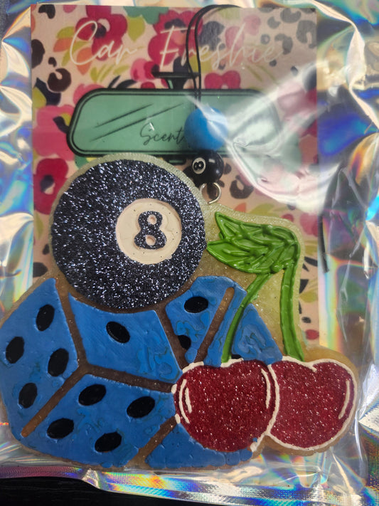 8 ball,dice, cherries car freshie